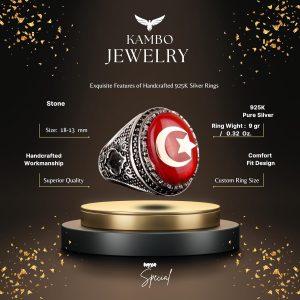 925 Ayar Gümüş Erkek Yüzük, Malcolm X Yüzüğü, Yıldız ve Hilal Yüzüğü - Görsel 2