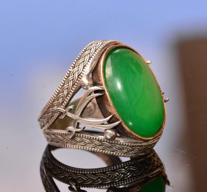 Gerçek Doğal Taş Yüzük - Gümüş Erkek El Yapımı Kılıç Yüzük (Jade) - Görsel 3