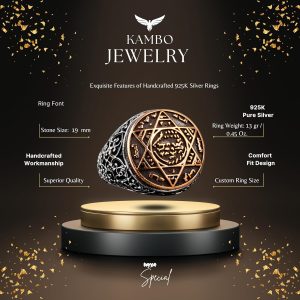 925 Ayar Gümüş Erkek Yüzük - David Yıldızı ve Hat Sanatı Tasarımı - Görsel 2