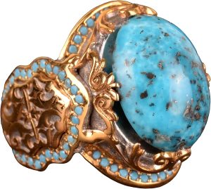 Gerçek Arizona Turkuaz Taşı, Camii Yüzüğü, Sterlin Gümüş Yüzük Mavi