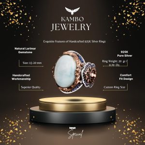 Gerçek Doğal Larimar Taşı Yüzük, Aslan Yüzüğü, 925 Ayar Gümüş Yüzük - Görsel 2