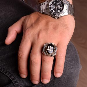 Terazi Yüzüğü, Adalet Figürü, 925 Ayar Gümüş Erkek Yüzüğü - Görsel 3