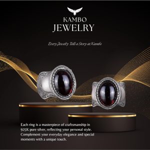 Doğal Taş Yüzük, 925 Ayar Gümüş Yüzük, Cabochon Garnet - Görsel 7