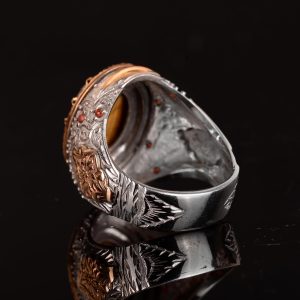 Gerçek Doğal Mercan Taşı Yüzük, Kral Yüzüğü, El Yapımı Yüzük, 925 Ayar Gümüş Yüzük Erkekler İçin - Görsel 6