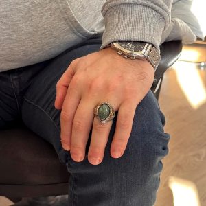 925 Ayar Gümüş Erkek Yüzük, Doğal Sumağa Agat Taşı Yüzük Erkekler İçin - Görsel 3