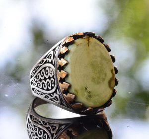 Doğal Yeşil Turkuaz Yüzük, Gümüş Yeşil Turkuaz Yüzük, 925 Ayar Gümüş Erkek Yüzüğü, Büyük Yüzük - Görsel 3