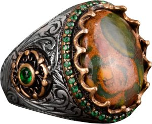 Gerçek Kan Taşı Doğal Taş Yüzük, 925 Ayar Gümüş Erkek Yüzüğü