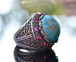 Gerçek Arizona Turkuaz Taş Yüzük, Sultan Yüzük, Gümüş Unisex Yüzük - Görsel 4