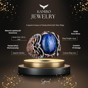 925K Katı Gümüş Erkek Yüzük, Doğal Lapis Lazuli Taş Yüzük, Bilgelik ve Gerçek Tasarımı - Görsel 5