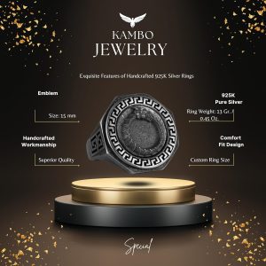 925 Ayar Gümüş Yüzük - Yunan Anahtarı Tasarımı Erkek Yüzüğü - El Yapımı Yüzük (Ejderha) - Görsel 2