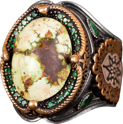 925 Doğal Arizona Turkuaz Taş Yüzük, Oval Gümüş Yüzük Erkekler için (Model-2) - Görsel 1