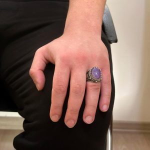 Gerçek Doğal Ametist Taşlı Yüzük, 925 Ayar Sert Gümüş Erkek Yüzüğü - Görsel 5