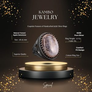 Gerçek Doğal Yemen Agat Taşı Yüzük, 27.90 Karat, Gümüş Yüzük, Osmanlı Mühür Yüzüğü, Erkek Yüzüğü - Görsel 2