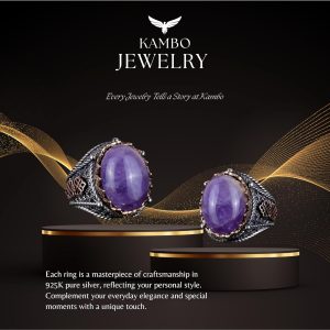 Gerçek Doğal Ametist Taşlı Yüzük, 925 Ayar Sert Gümüş Erkek Yüzüğü - Görsel 6