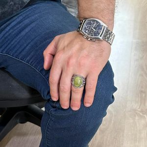 El Yapımı 925K Katı Sterlin Gümüş Erkek Yüzük, Gerçek Doğal Unakite Taşı Yüzük, Sanatsal Tasarım - Görsel 3
