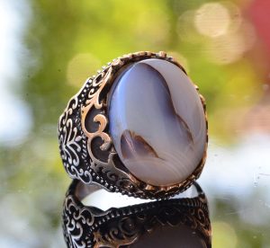 Erkekler için Sterlin Gümüş Yüzük - Doğal Agat Taşı ile İnce Tasarım - Görsel 3