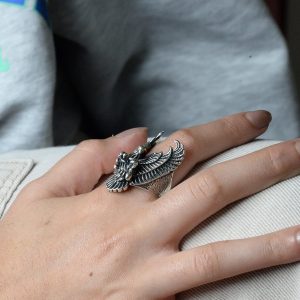 Erkekler için Sterling Gümüş Yüzük - Büyük ve Ağı Heavy Phoenix Ölüm Kafası Biker Yüzüğü - Görsel 7