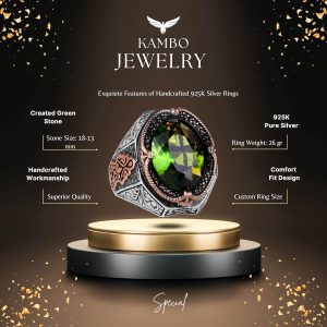 Yeşil Yapay Taş Yüzük, 925 Ayar Gümüş Tasarım Yüzük, Gümüş Erkek Yüzüğü - Görsel 2