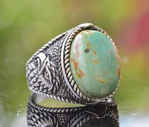 Doğal Arizona Turkuaz Taş Yüzük - 925 Ayar Gümüş Erkek Kartal Yüzüğü - Günlük Kullanım ve Özel Etkinlikler İçin İdeal (Stil-2) - Görsel 3