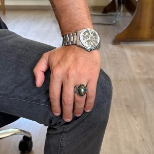 Gerçek Doğal Taş Yüzük - El Yapımı Kartal Yüzüğü - 925 Ayar Gümüş Yüzük (Yeşil kan taşı) - Görsel 3