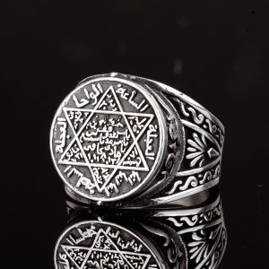 925 Ayar Gümüş Erkek Yüzük, Davut Yıldızı Tasarımı, Koruyucu Tılsım - Görsel 3