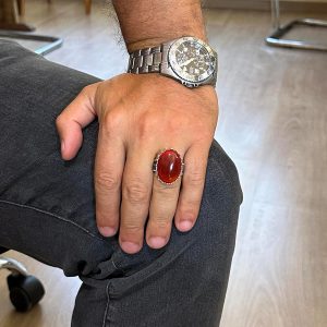 Gerçek Doğal Taş Yüzük - 925 Ayar Gümüş Büyük Yüzük - El Yapımı Yüzük (Kırmızı Akik) - Görsel 3