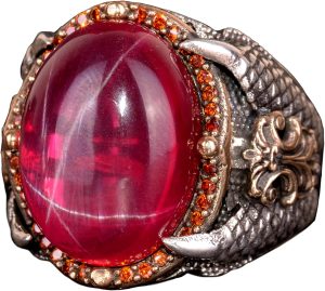 Gerçek Doğal Yıldız Yakut Taşlı Yüzük, Pençe Yüzük, 925 Ayar Gümüş Yüzük - Görsel 1