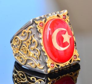 Erkekler için Ayar Gümüş Sultan Yüzük - Yıldız ve Hilal Tasarımı, Malcolm X'ten Esinlenmiştir - Görsel 3