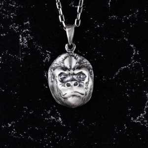 925 Ayar Gümüş Gorilla Başlı Kolye, El Yapımı Hayvan Kolye, Cesur Beyler Takısı - Görsel 3