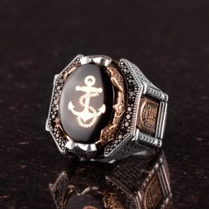 925 Ayar Gümüş Erkek Yüzük - Çapa Yüzük - Kaptan Denizci Yüzüğü - Deniz Temalı Takı - Görsel 4