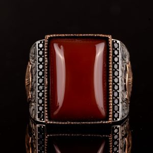 925 Ayar Gümüş Yüzük, Yapay Agat Taşı Yüzük, Tuğra Yüzüğü - Görsel 7