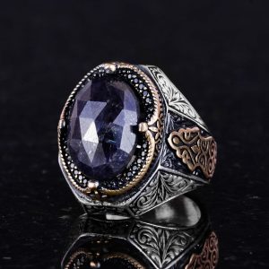 Doğal Mavi Safir Taşlı Yüzük - Şık 925K Sert Gümüş Erkek Yüzüğü - Sadakat ve Bilgelik Tasarımı - Görsel 5