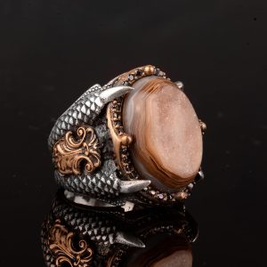 Doğal Druzy Kuvars ile 925 Ayar Gümüş Yüzük: Mavi, Lacivert, Yeşil, Kahverengi Seçenekleri (Kahverengi) - Görsel 6