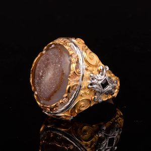 Sterling Gümüş Doğum Taşı Yüzükleri: Gerçek Kristal Druzy Kuvars Pembe, Lacivert, Kahverengi, Mavi, Sarı (Kahverengi) - Görsel 3