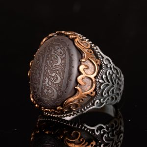 Gerçek Doğal Hematit Taş Yüzük, 925 Ayar Gümüş Yüzük, İslami Erkek Yüzüğü - Görsel 5