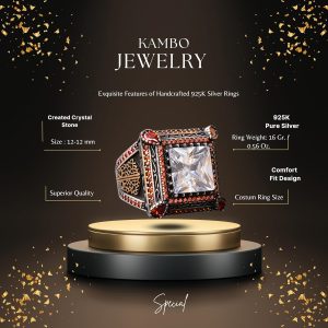 Sert Gümüş Erkek Yüzük - Yapay Kristal Taş - Vintage Tasarım - Görsel 2