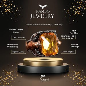 925 Ayar Gümüş Erkek Yüzük - Oluşturulmuş Sitrin veya Oluşturulmuş Sultanit - Şık Tasarım ve Zamansız Çekicilik - Görsel 2