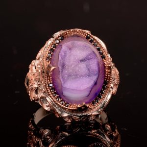 Gerçek Doğal Drusy Kristal Kuvars Taş Yüzüğü, 925 Ayar Gümüş Erkek Yüzüğü - Görsel 6