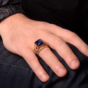 Kral Yüzük, 925 Ayar Gümüş Yüzük, Rodaj Kaplama, Yapay Mavi Akik Taşı - Görsel 6