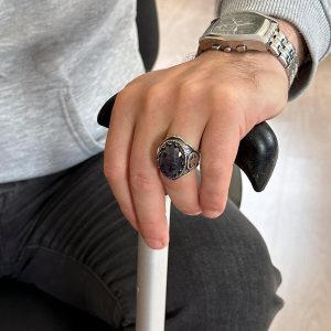 925 Ayar Katı Gümüş Erkek Yüzük - Doğal Taşlarla El Yapımı Zarafet (Mavi Safir Taşı) - Görsel 3