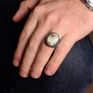 Gerçek Doğal Arizona Turkuazı Gümüş Taş, El Yapımı Yüzük, 925 Ayar Gümüş Yüzük Erkekler İçin - Görsel 6