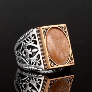 925 Ayar Gümüş Minimalist Yüzük ile Druzy Kuvars: Mor & Bej Varyasyonlar (Bej) - Görsel 5