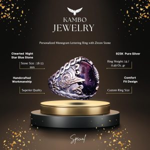 925 Ayar Gümüş Erkek Yüzük - Gece Yıldızı Mavi Yapay Taş - Şık El Yapımı Takı - Osmanlı İmparatorluğu Tugrası - Görsel 2