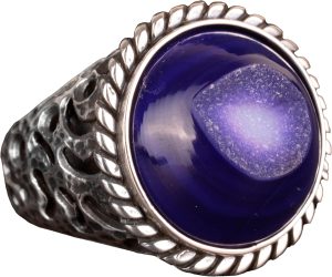 Erkekler için 925 Ayar Gümüş Yüzük, Doğal Druzy Kuvars: Mavi, Yeşil, Kırmızı Varyasyonlar (Mor)