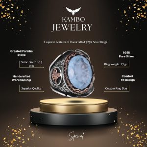 Işıltılı Mavi Paraiba Yaratılmış Taş Yüzük, 925 Ayar Gümüş Yüzük, Osmanlı Gümüş Yüzük - Görsel 2