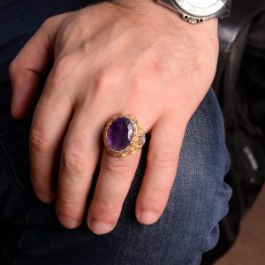 925 Ayar Gümüş Erkek Yüzük, Gerçek Doğal Ametist Taşlı Yüzük, Sultan Yüzüğü - Görsel 3