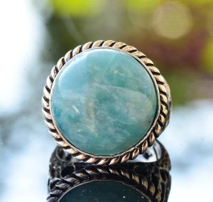 Doğal Amazonit Yuvarlak Taş Yüzük, Gümüş Erkek Yüzüğü - Görsel 5