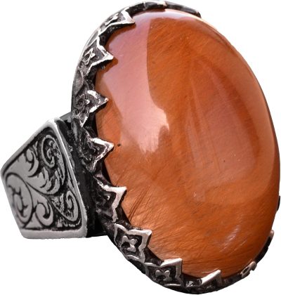 El yapımı 925 Ayar Gümüş Erkek Yüzük, Gerçek Altın Rutillit Kuvars Taşı, Şık Taş Koleksiyonu