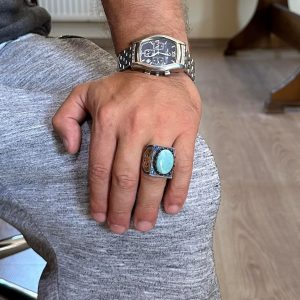 Gerçek Doğal Taş Yüzük - 925 Ayar Gümüş İslami Yüzük - El Yapımı Hat Yüzük - Görsel 3