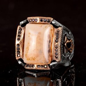 Gerçek Doğal Yemen Akik Taşı Yüzük - 925 Ayar Gümüş Yüzük - Görsel 4